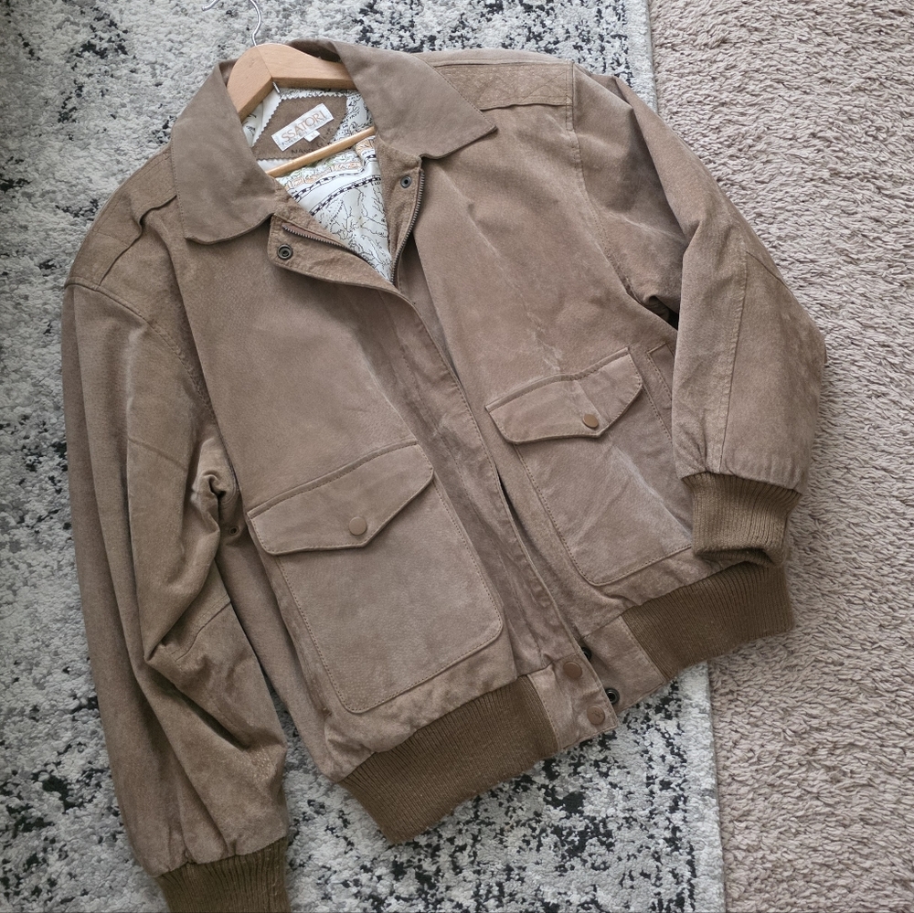Vintage Suede Bomber Aviator Jacket Mens M SSatori Tan 90s Western Outdoor